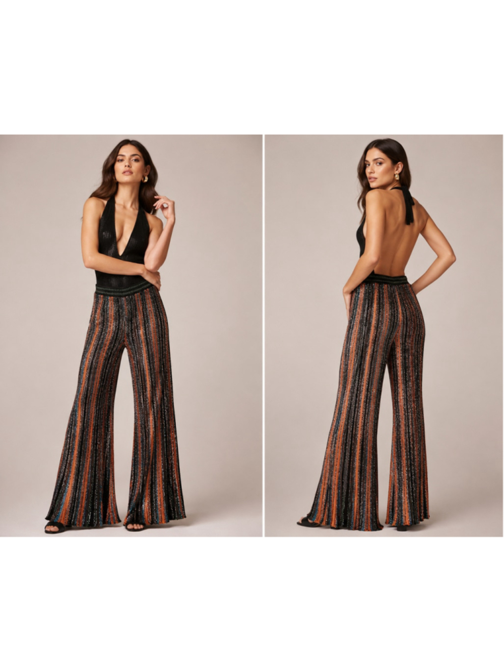 Missoni Sequin Striped Flare Pull-On Pants Black Multicolor Size S